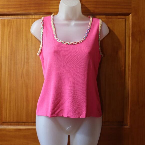 Mark Shale Hot Pink Sleeveless Braided Trim Tank Top Medium Vibrant Vintage Styl - Picture 2 of 12